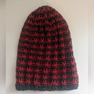 Red and Black Handmade Knitted  Hat Touque